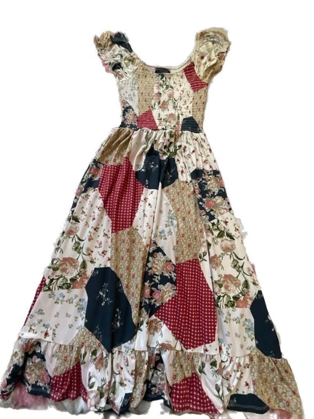 Urban Outfitters Tessie Smocked Patchwork Floral Geometric Midi Dress
